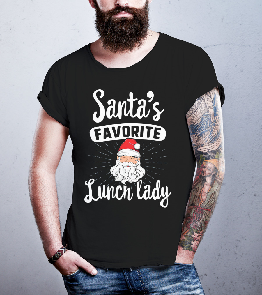 Santa's Favorite Lunch Lady Christmas Santa Claus Red Hat T-Shirt