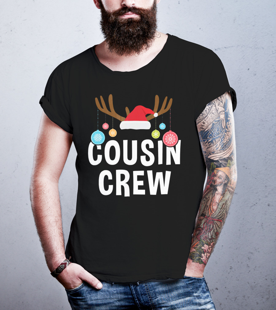 Cousin Crew Christmas PJs Reindeer Antlers Santa Hat Ornaments T-Shirt