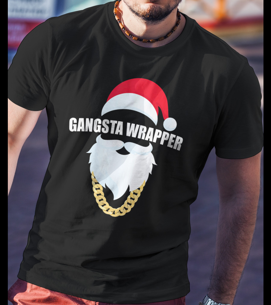 Gangsta Wrapper Santa With Gold Chain Beard And Hat T-Shirt