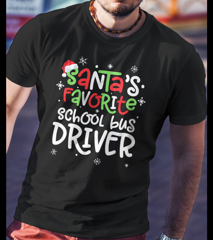 Santa's Favorite School Bus Driver Christmas Snowflakes T-Shirt