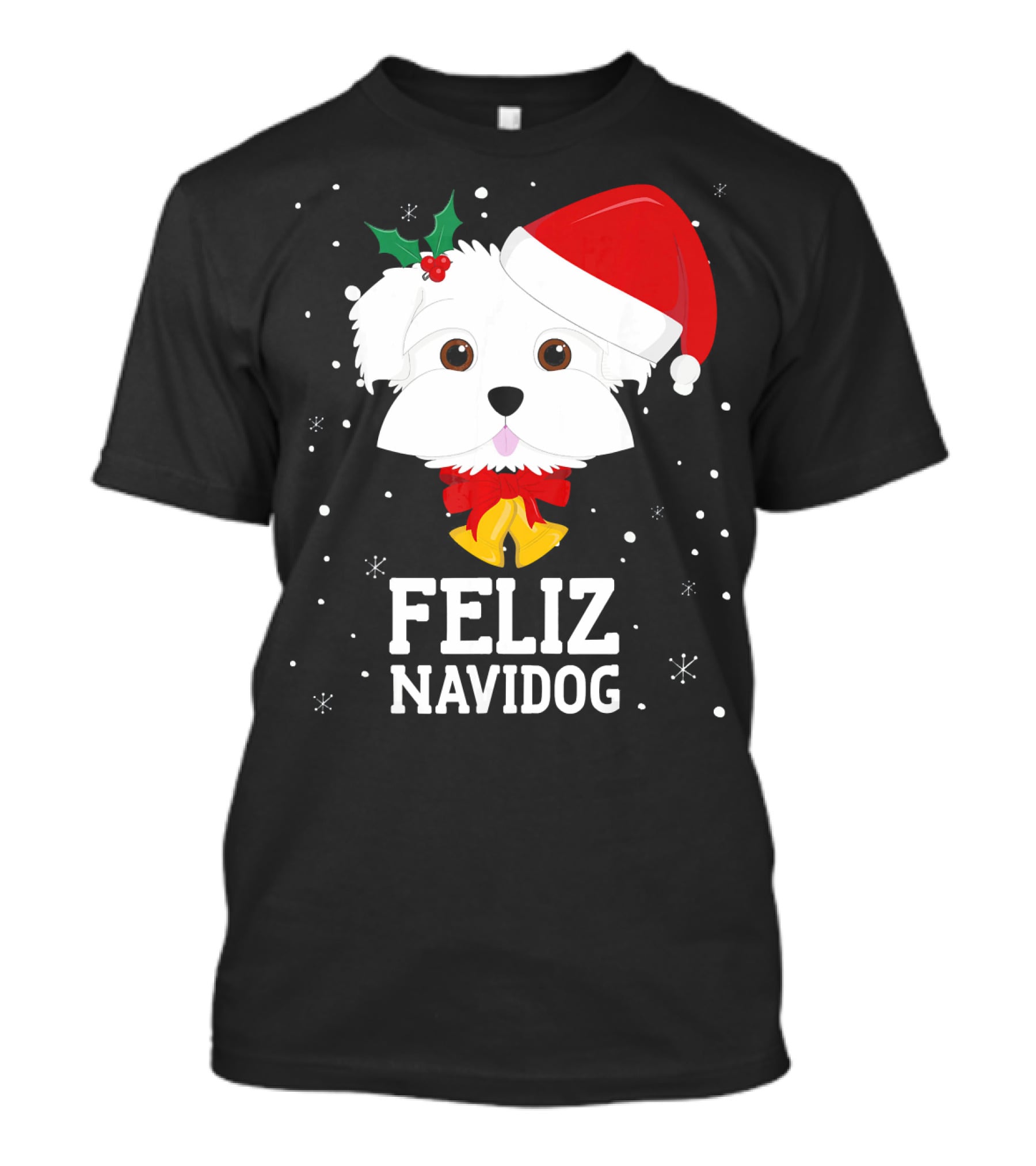 Feliz Navidog Christmas Dog In Santa Hat Maltese T-Shirt