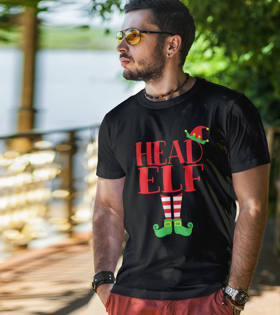Head Elf Christmas Season Dad Hat Striped Red White Socks Green Shoes T-Shirt