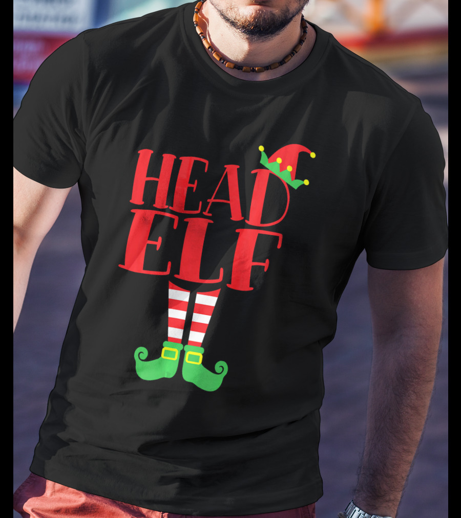 Head Elf Christmas Season Dad Hat Striped Red White Socks Green Shoes T-Shirt
