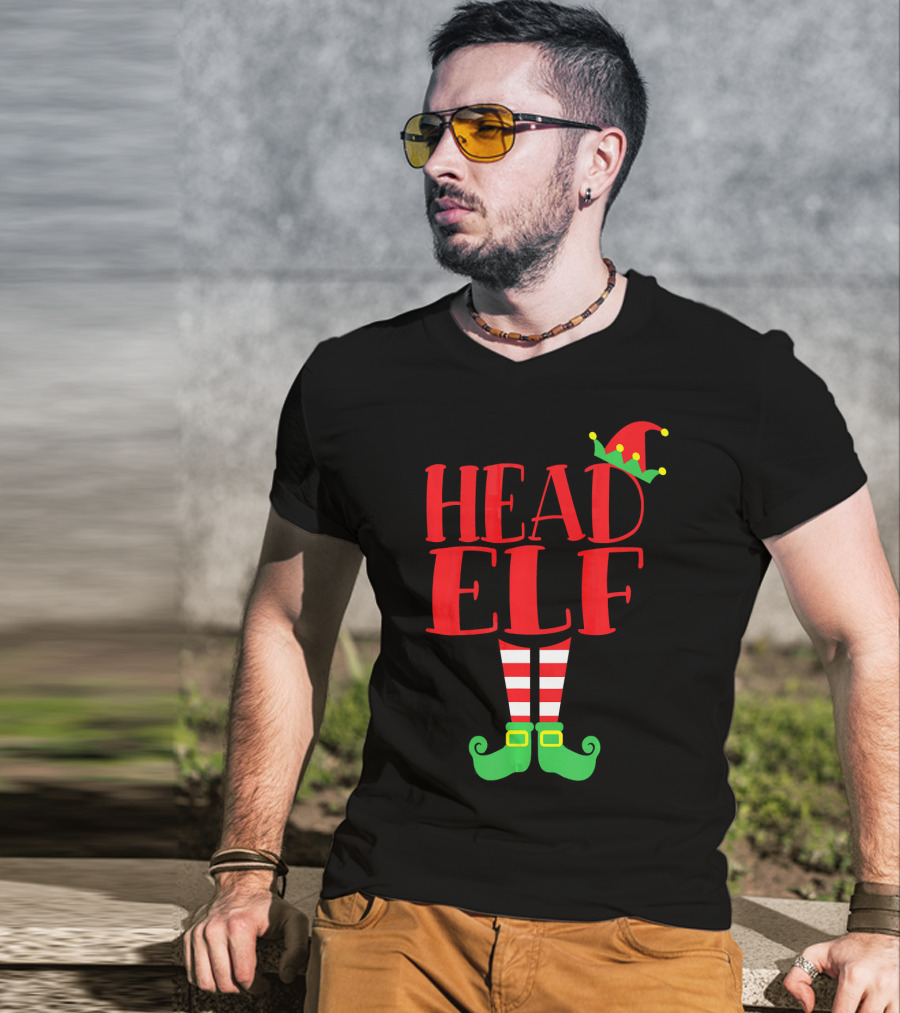 Head Elf Christmas Season Dad Hat Striped Red White Socks Green Shoes T-Shirt