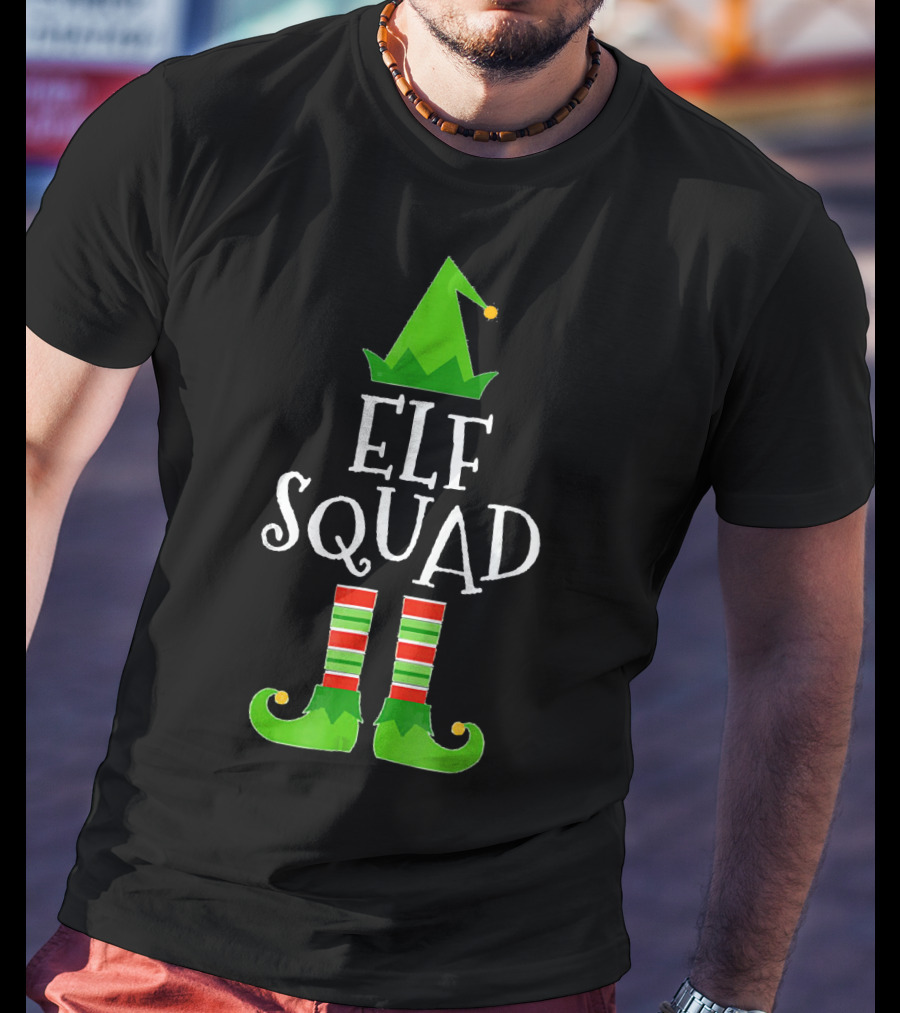 Elf Squad Festive Hat And Striped Shoe Family Group T-Shirt