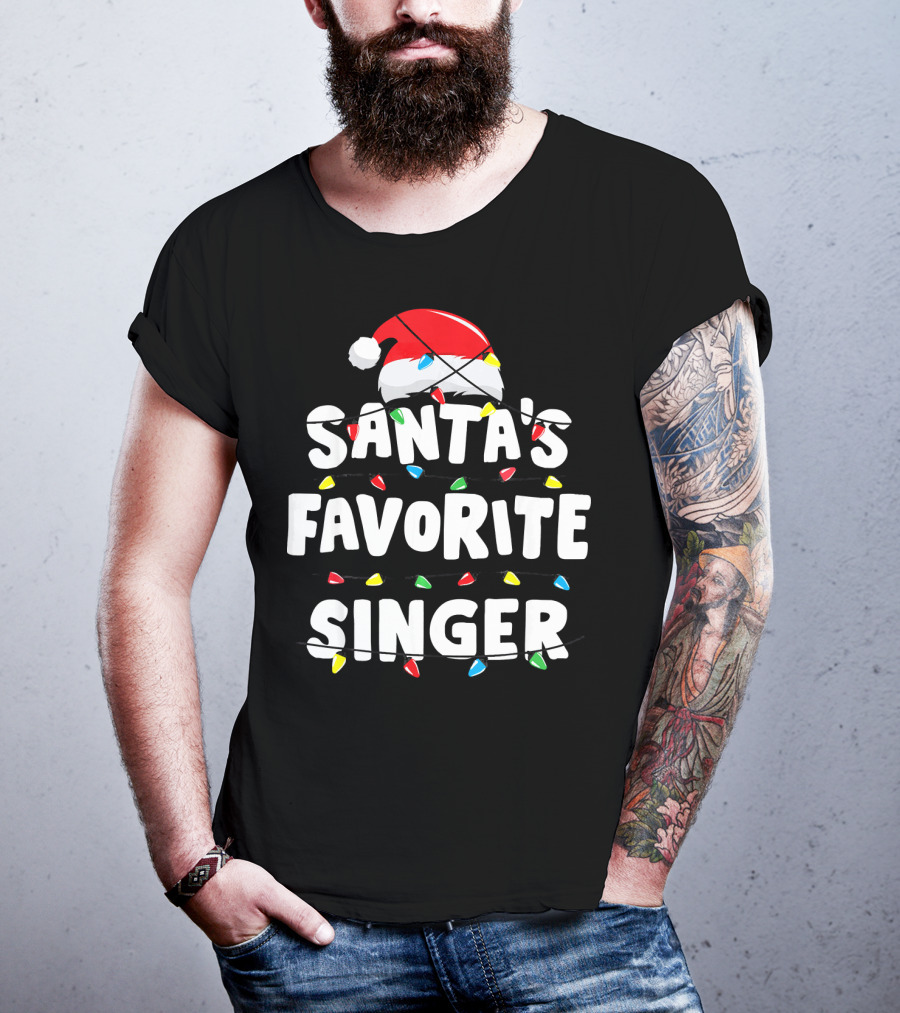 Santa's Favorite Singer Christmas Lights Santa Hat T-Shirt