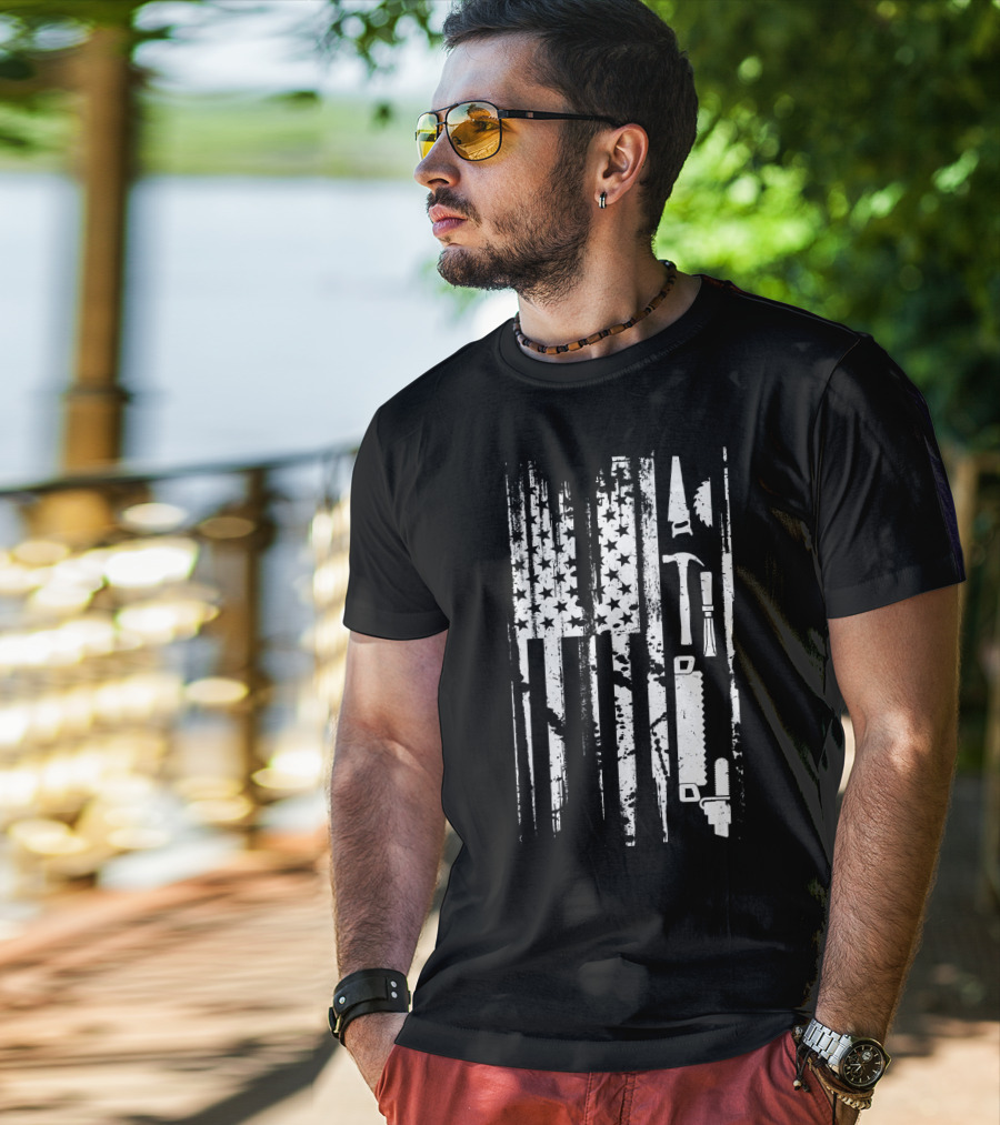 American Flag Woodworking Tools T-Shirt