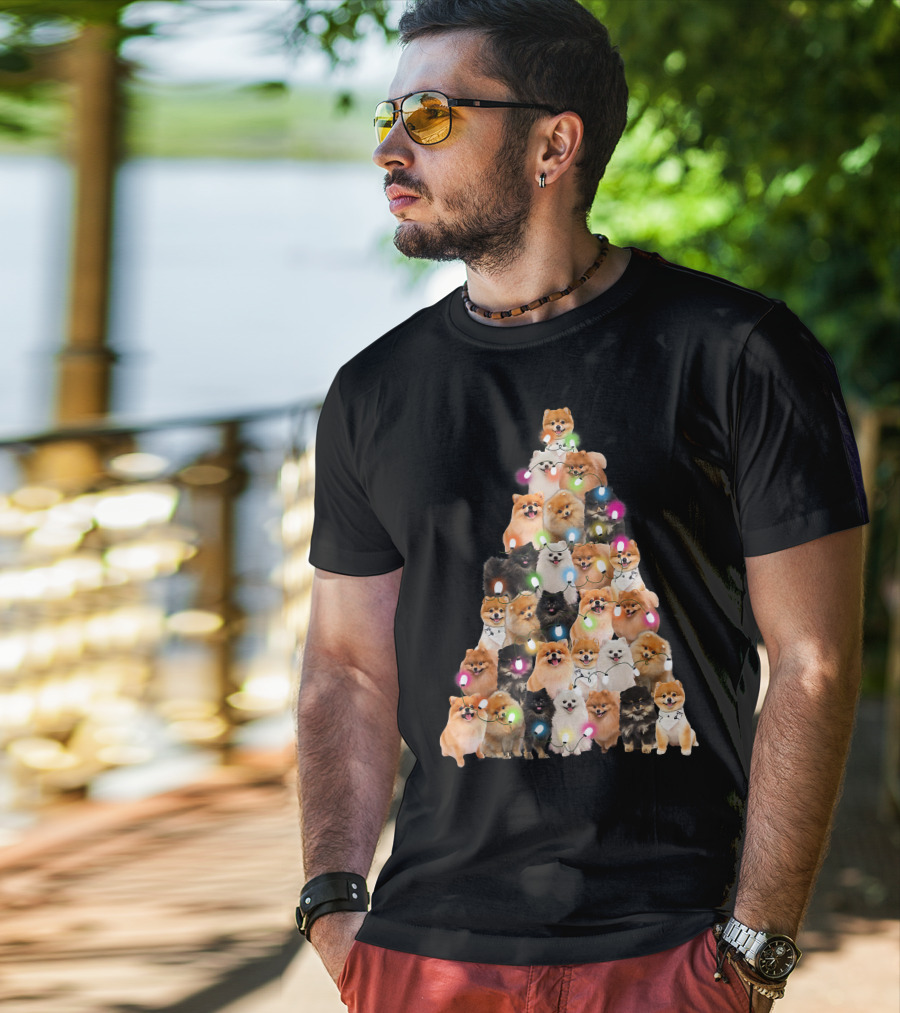 Holiday Cheer Pomeranian Christmas Tree Of Festive Pups T-Shirt
