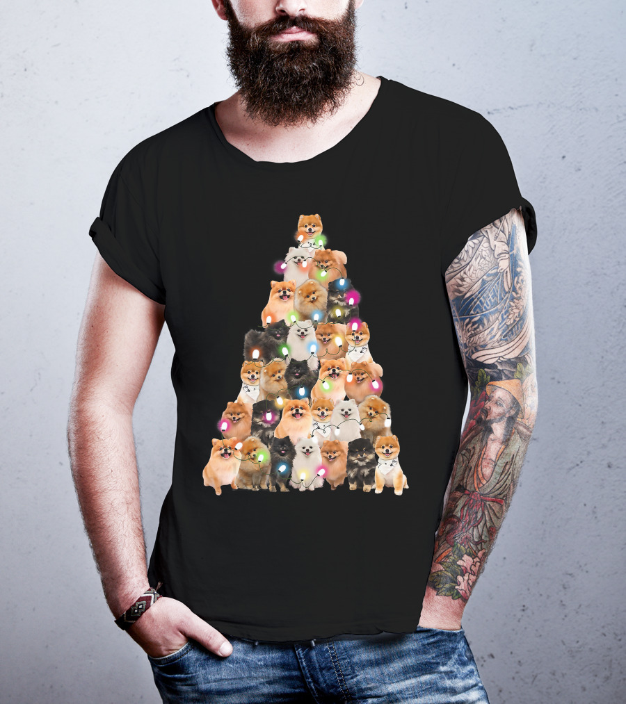Holiday Cheer Pomeranian Christmas Tree Of Festive Pups T-Shirt