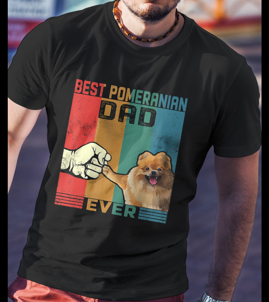 Best Pomeranian Dad Ever Vintage Fist Bump T-Shirt