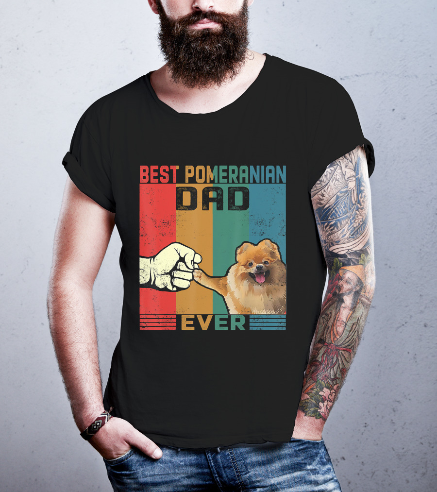 Best Pomeranian Dad Ever Vintage Fist Bump T-Shirt