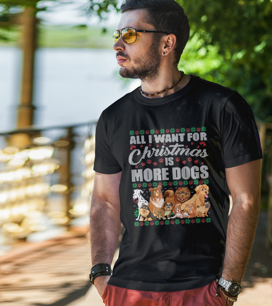All I Want For Christmas Is More Dogs Christmas Paw Prints T-Shirt