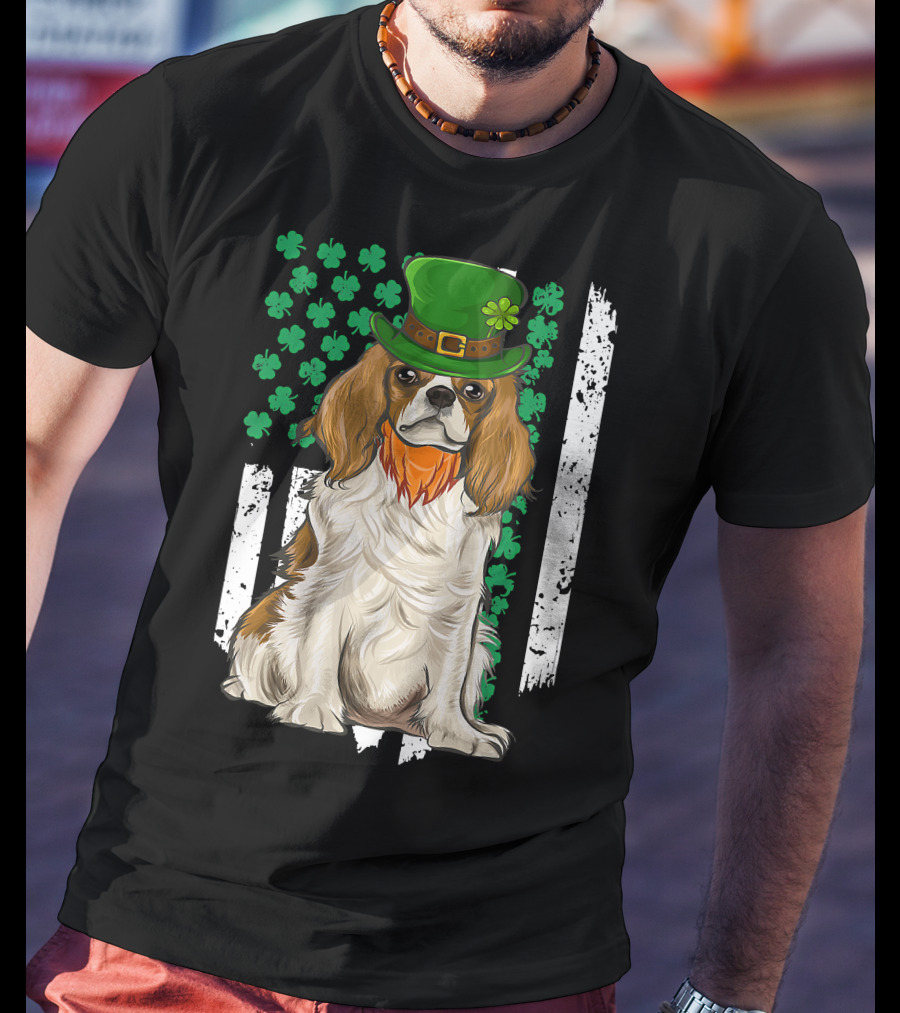 King Charles Spaniel St Patricks Day Irish Dog With Green Hat And Shamrocks T-Shirt
