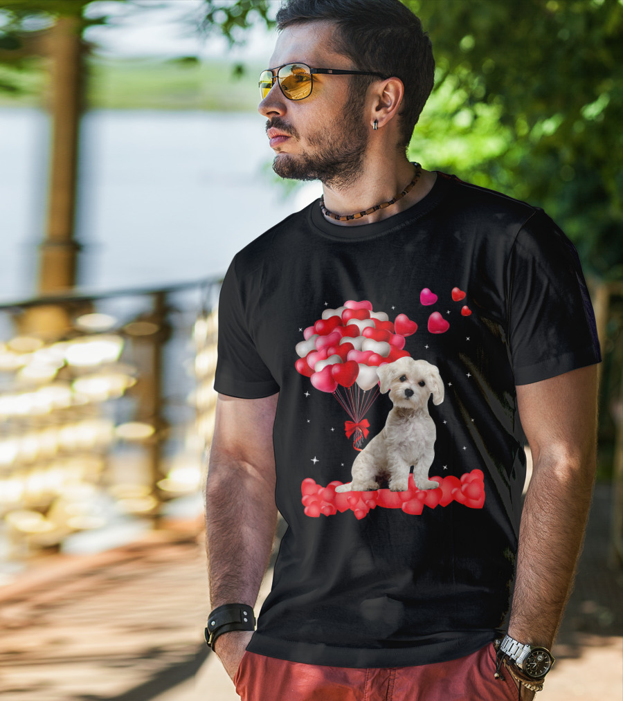 Heartfelt Maltese With Heart Balloons Valentine's Day T-Shirt