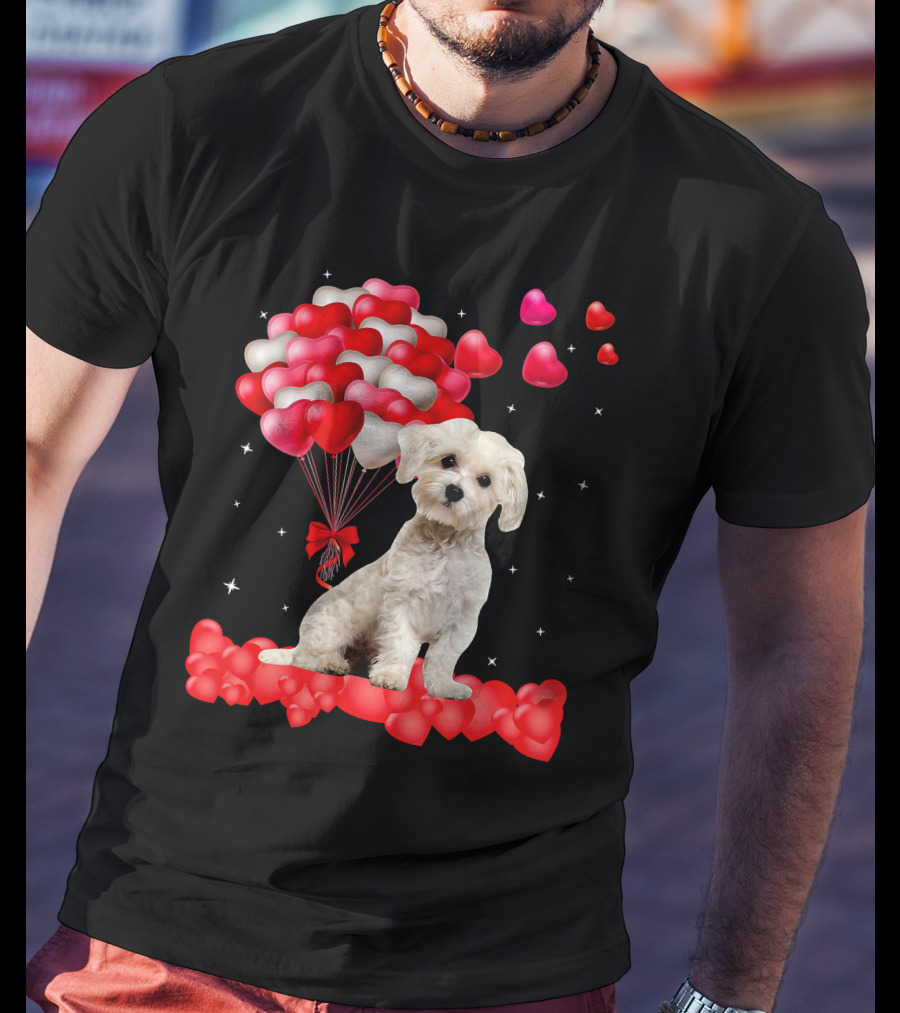 Heartfelt Maltese With Heart Balloons Valentine's Day T-Shirt