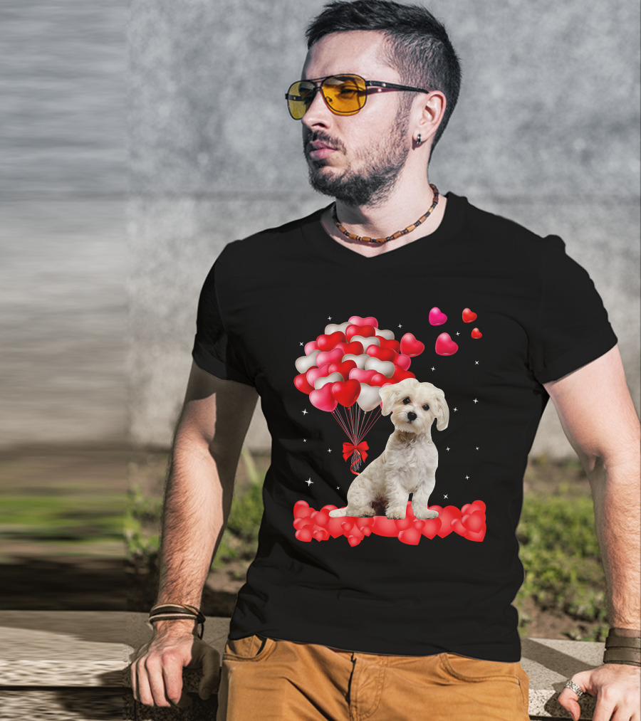 Heartfelt Maltese With Heart Balloons Valentine's Day T-Shirt