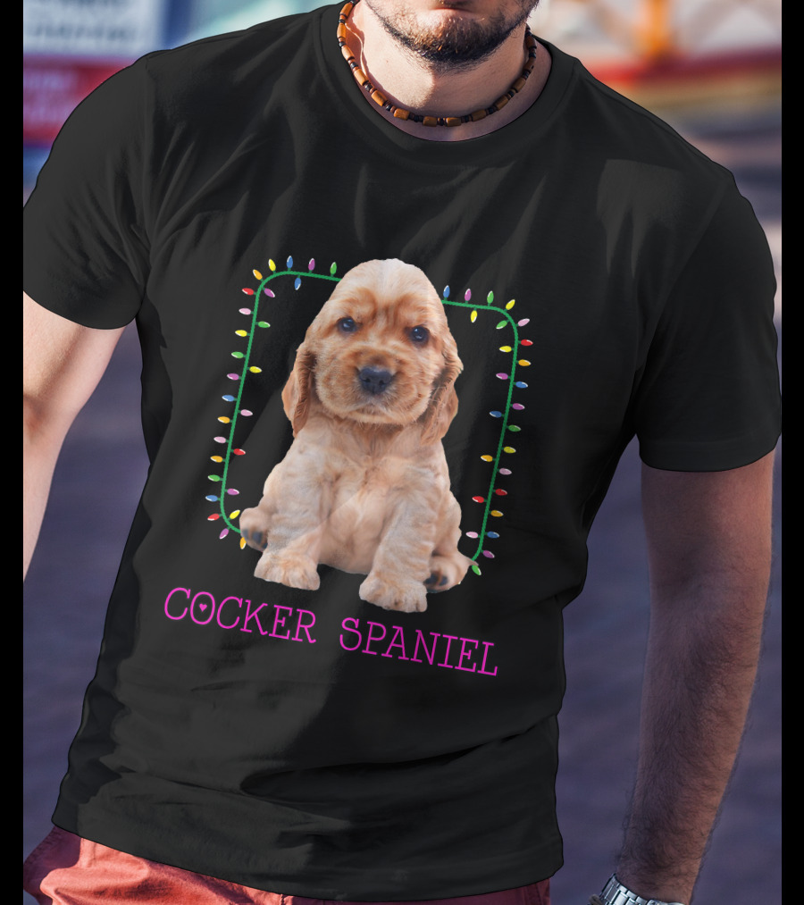 Cocker Spaniel Cute Pup With Christmas Lights T-Shirt