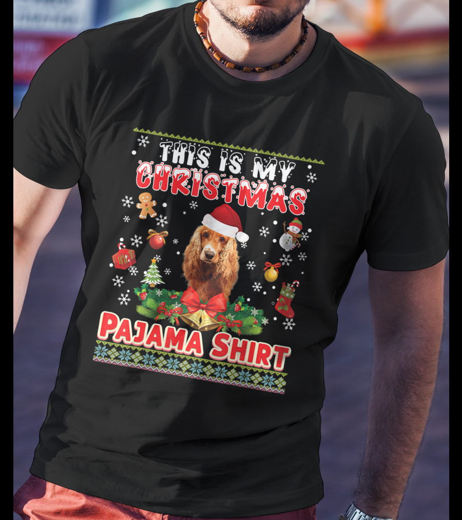 This Is My Christmas Pajama Shirt Dog Santa Hat Gingerbread Snowman Ornaments T-Shirt