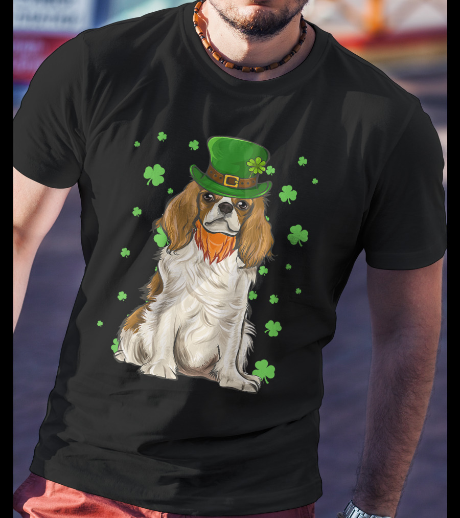 St Patricks Day Cavalier King Charles Spaniel Green Hat Clover T-Shirt