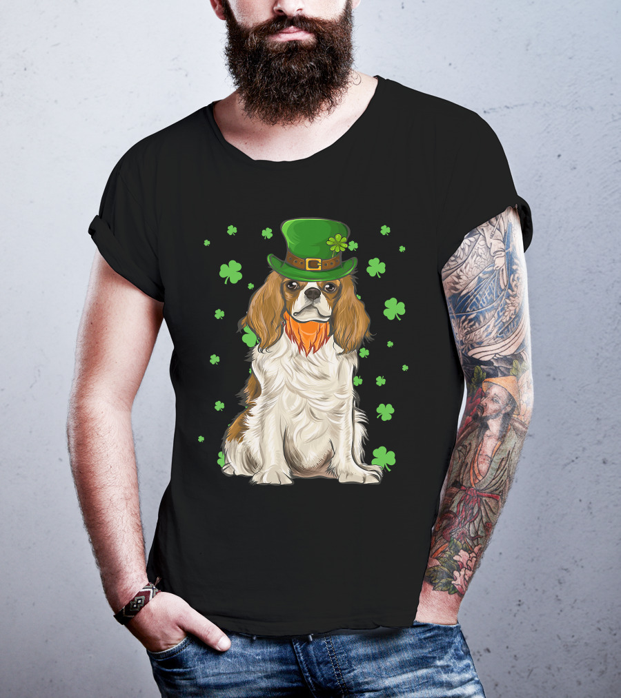 St Patricks Day Cavalier King Charles Spaniel Green Hat Clover T-Shirt