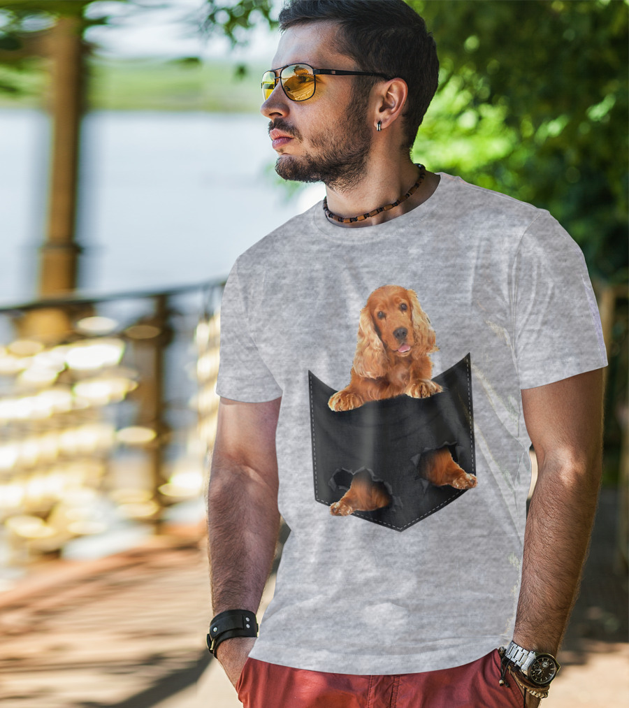 Pocket Sized Charm Red English Cocker Spaniel Peeking Out T-Shirt