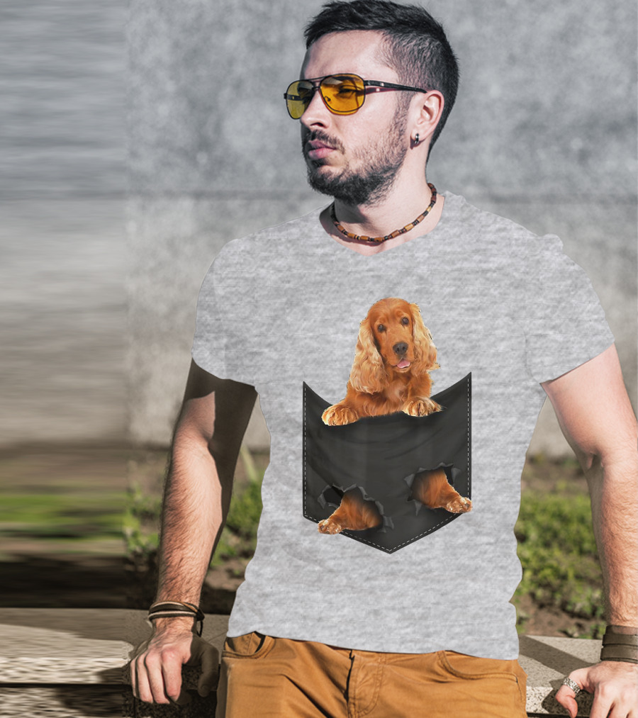 Pocket Sized Charm Red English Cocker Spaniel Peeking Out T-Shirt