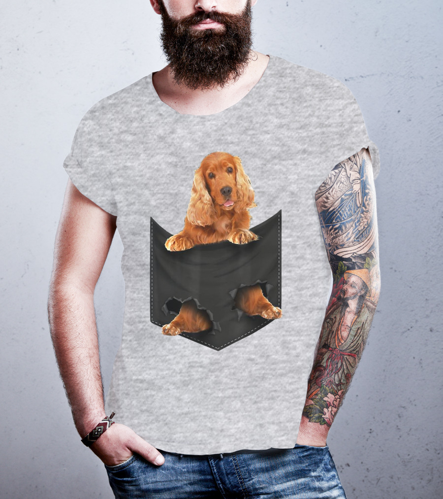 Pocket Sized Charm Red English Cocker Spaniel Peeking Out T-Shirt