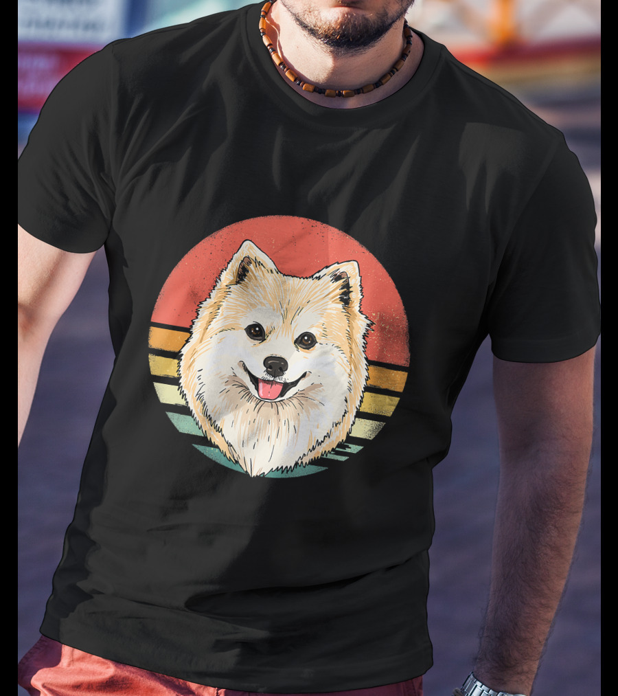Retro Vintage Pomeranian Dog Breed Sunset Stripes T-Shirt