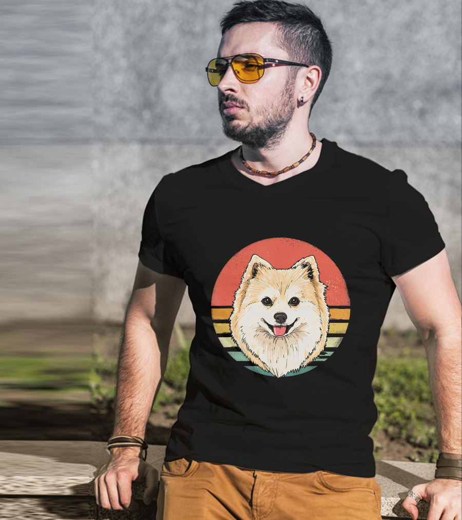 Retro Vintage Pomeranian Dog Breed Sunset Stripes T-Shirt