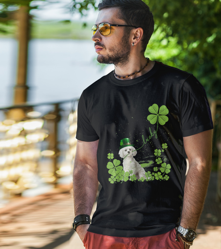 Lucky Shamrock Maltese Dog St Patrick's Day T-Shirt