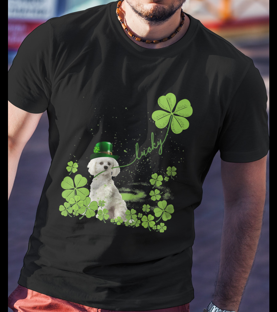 Lucky Shamrock Maltese Dog St Patrick's Day T-Shirt