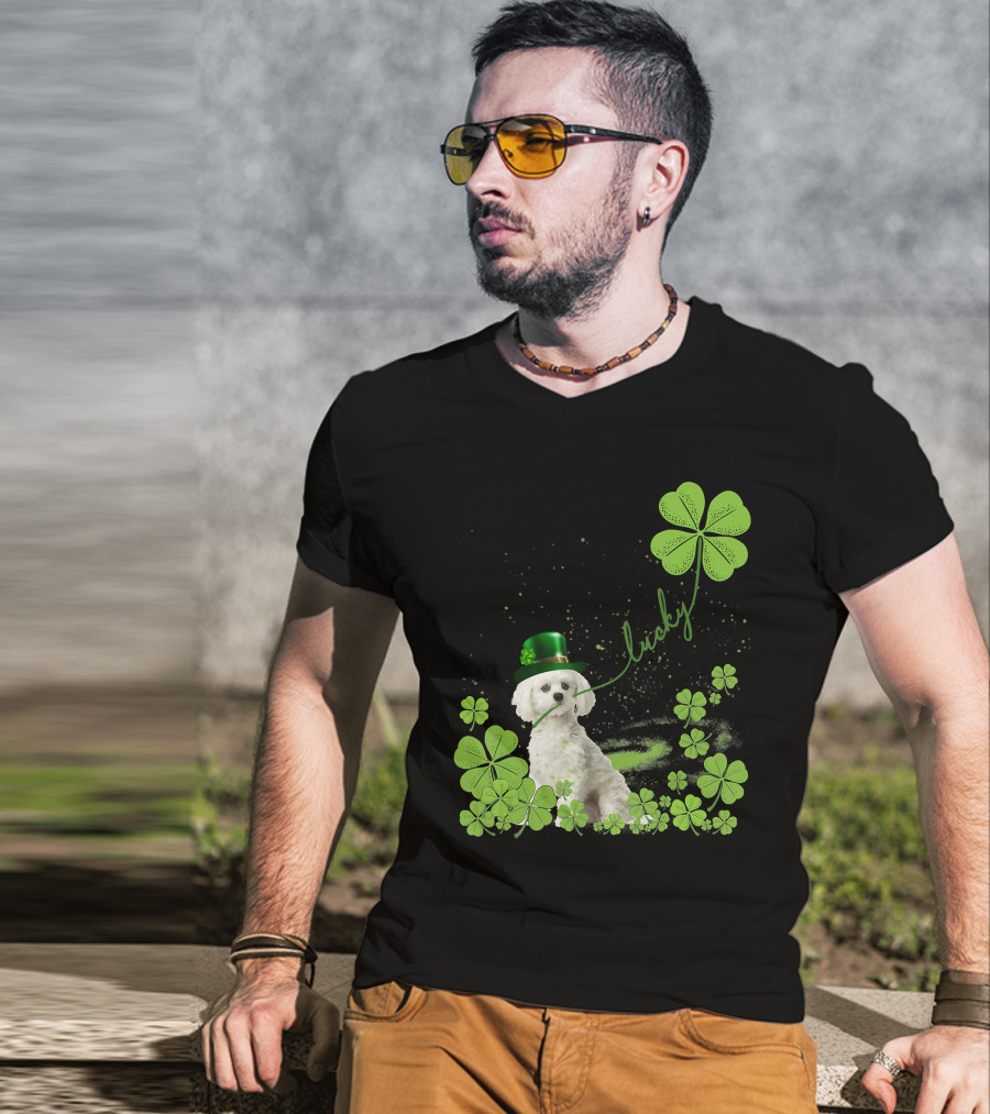 Lucky Shamrock Maltese Dog St Patrick's Day T-Shirt