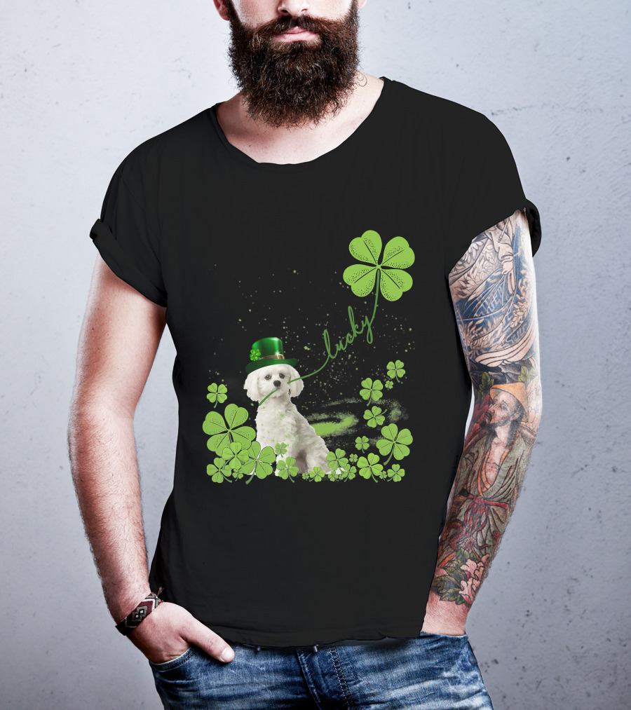 Lucky Shamrock Maltese Dog St Patrick's Day T-Shirt