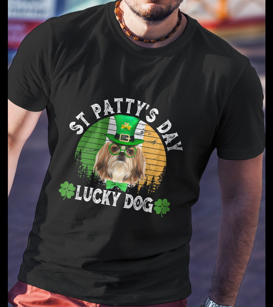 St Patty's Day Lucky Dog Shih Tzu Shamrock T-Shirt