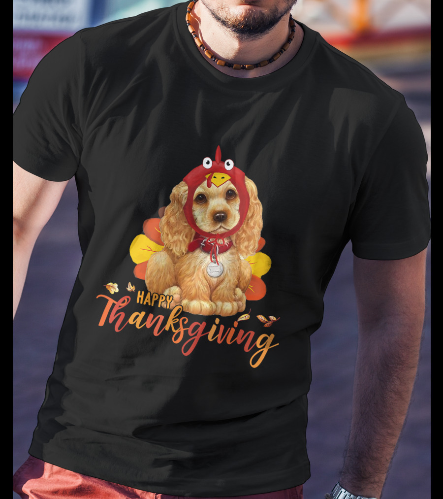 Cocker Spaniel In Turkey Costume Happy Thanksgiving T-Shirt