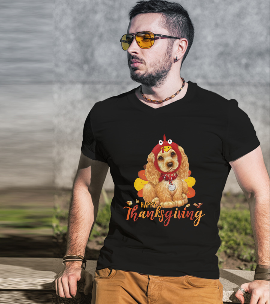 Cocker Spaniel In Turkey Costume Happy Thanksgiving T-Shirt