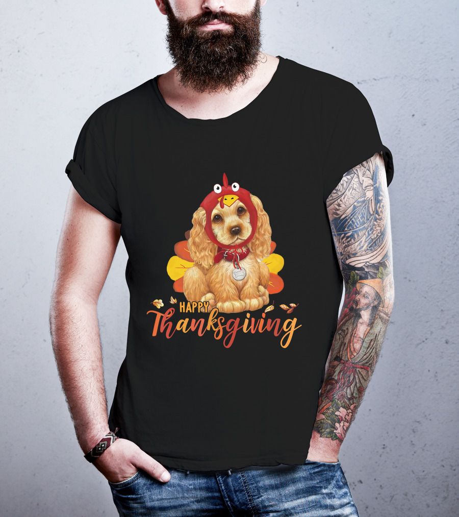 Cocker Spaniel In Turkey Costume Happy Thanksgiving T-Shirt