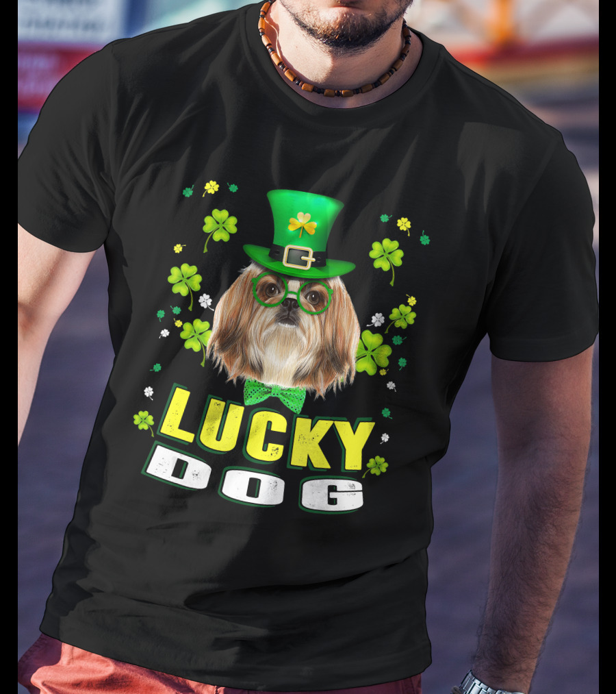 Lucky Dog Shih Tzu Leprechaun Shamrock Festive Green Hat T-Shirt