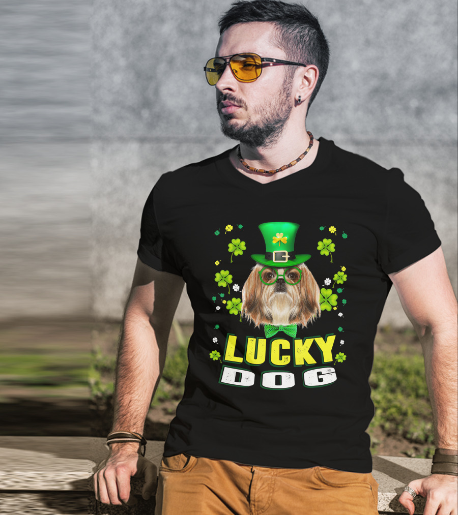 Lucky Dog Shih Tzu Leprechaun Shamrock Festive Green Hat T-Shirt