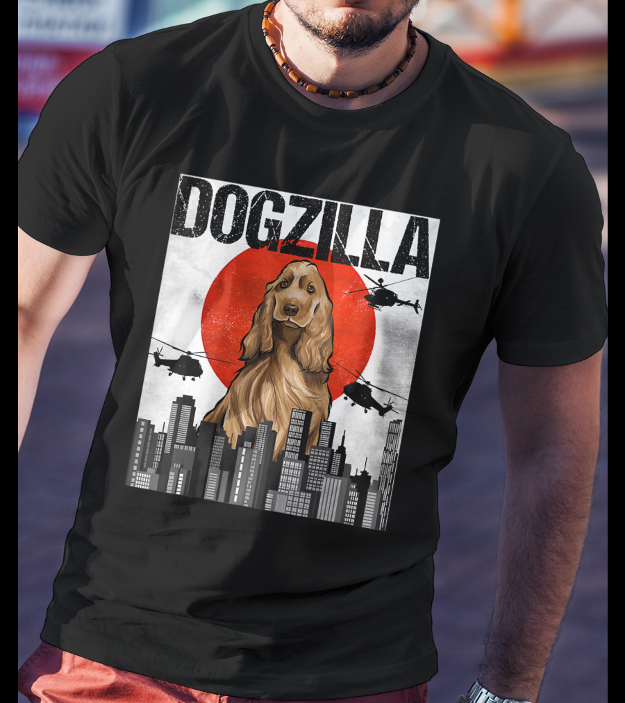 Dogzilla Vintage Japanese Cityscape With English Cocker Spaniel T-Shirt