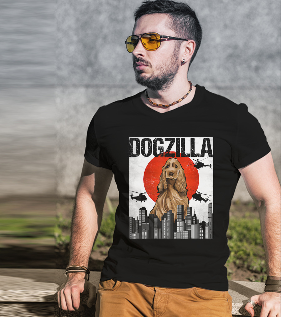 Dogzilla Vintage Japanese Cityscape With English Cocker Spaniel T-Shirt