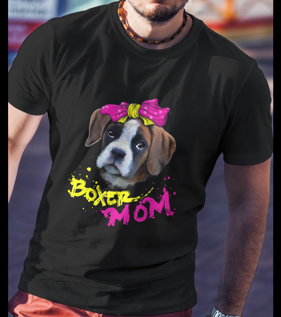 Boxer Mom Dog With Pink Bow T-Shirt