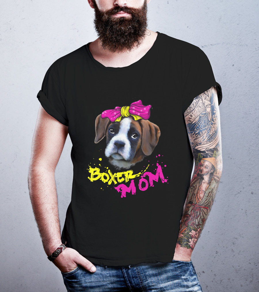 Boxer Mom Dog With Pink Bow T-Shirt