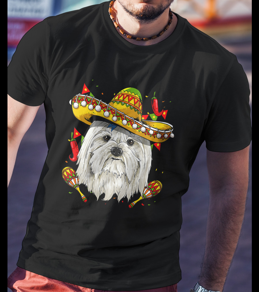 Cinco De Mayo Maltese Sombrero Maracas Peppers T-Shirt