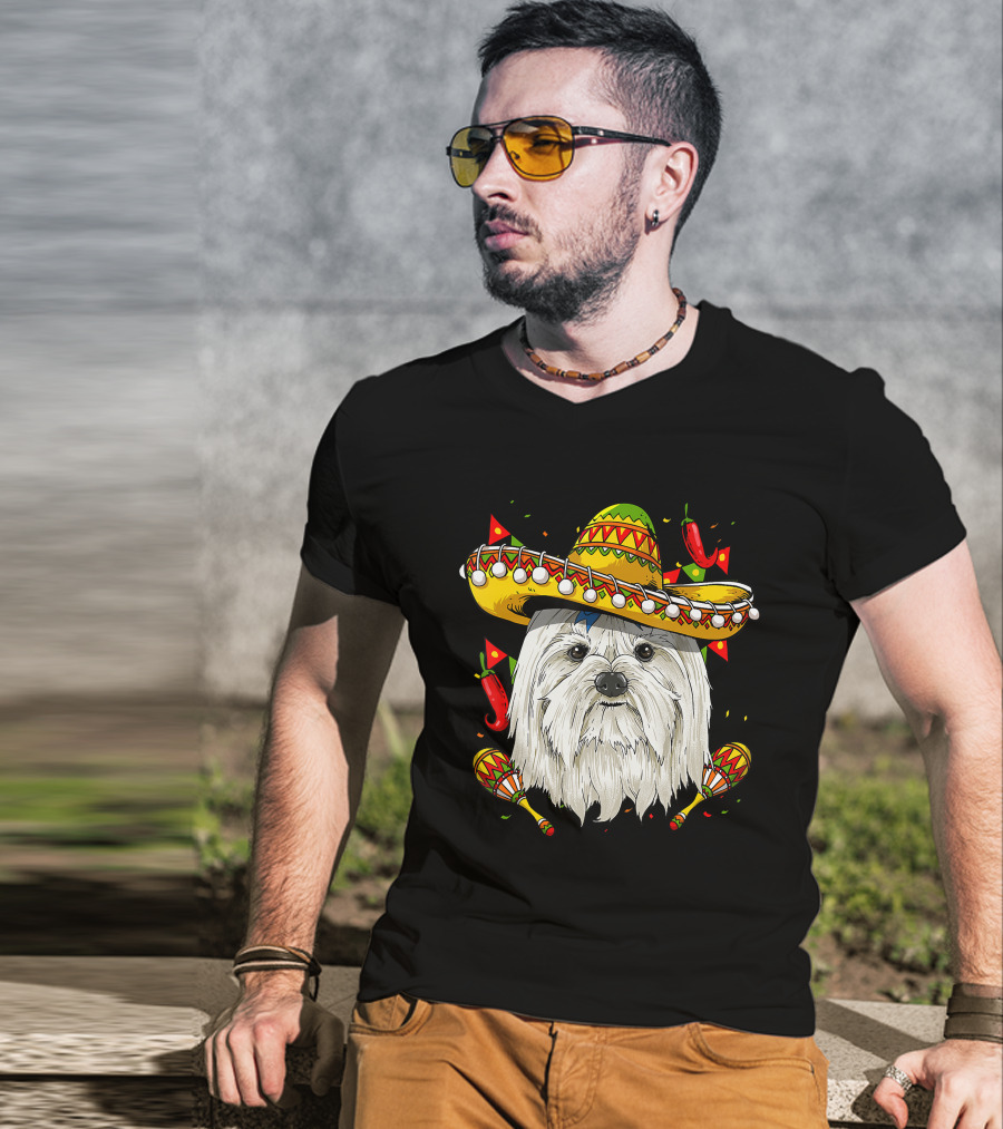 Cinco De Mayo Maltese Sombrero Maracas Peppers T-Shirt
