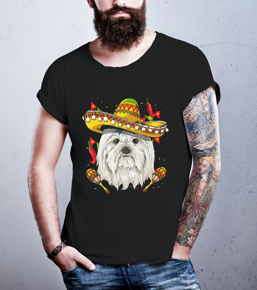 Cinco De Mayo Maltese Sombrero Maracas Peppers T-Shirt