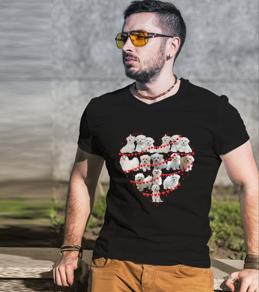 Maltese Heart Valentine Ornaments Puppies T-Shirt