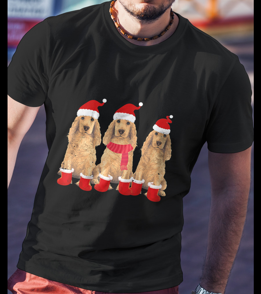 Cocker Spaniel Christmas Santa Hats And Socks Festive Trio T-Shirt