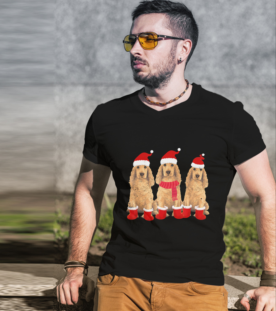 Cocker Spaniel Christmas Santa Hats And Socks Festive Trio T-Shirt
