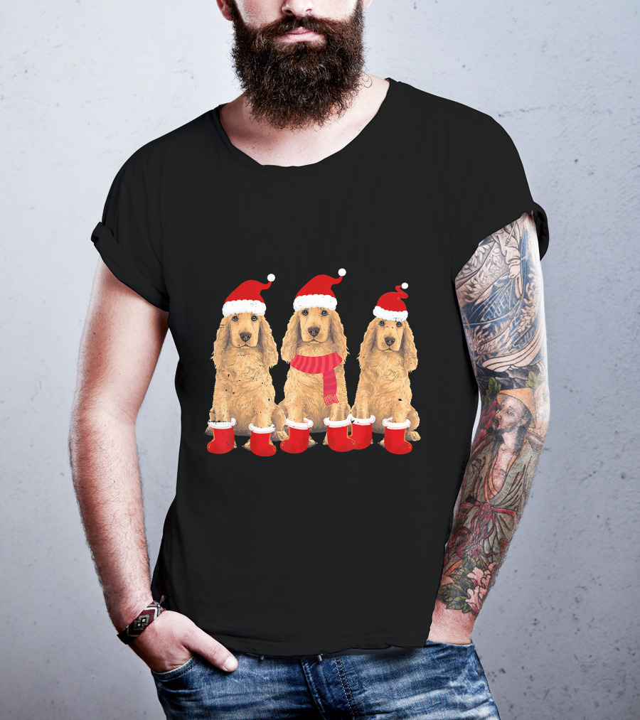 Cocker Spaniel Christmas Santa Hats And Socks Festive Trio T-Shirt